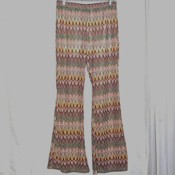 Evolutionary Apparel Retro Semi Sheer Legs Colorful Pull On Bell Bottom Pants - Picture 5 of 15